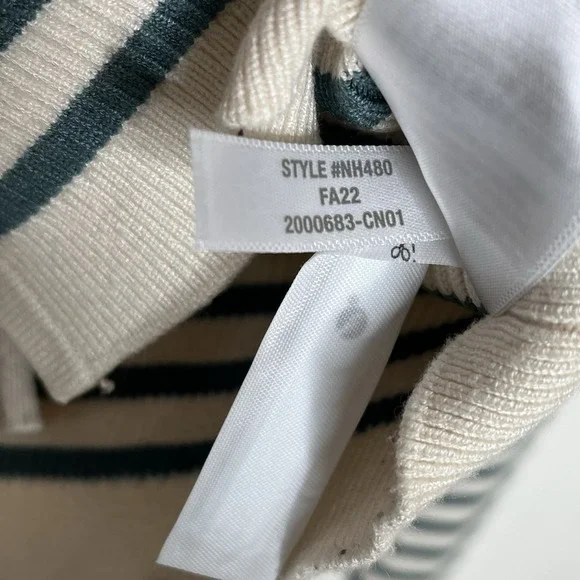 Madewell Ribbed Button Up Knit Top Cream Green Striped Womens XS Long Sleeve - Picture 6 of 7